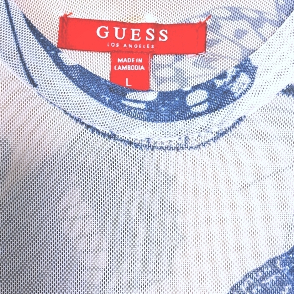 Guess Sheer White Long Sleeve Dress With Blue Butterflies Size Large - Picture 3 of 5